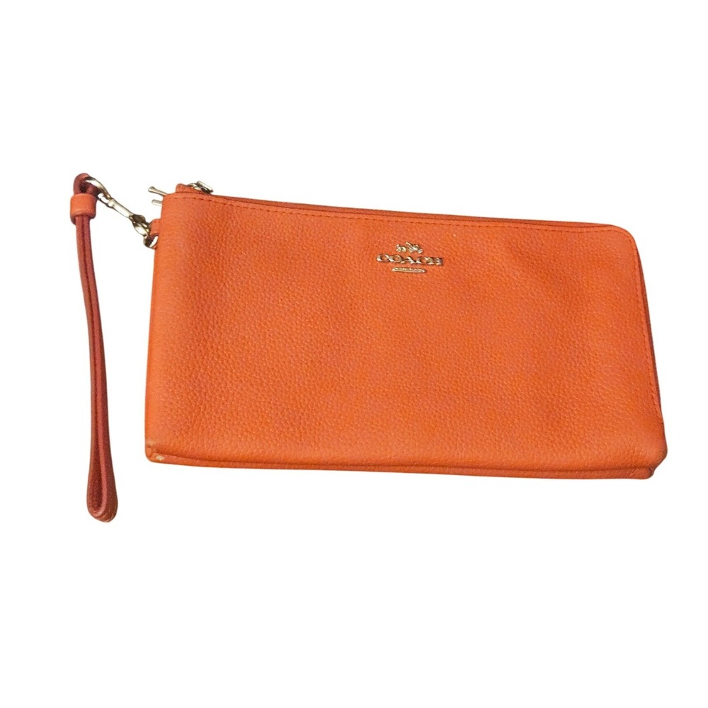 Coach‎ Double Zip Wristlet Orange Pebbled Leather Clutch Bag 87591 - Picture 2 of 8